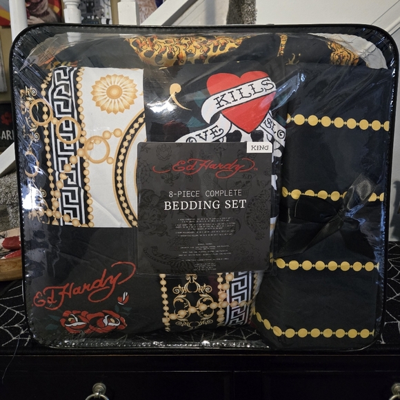 Rare Ed Hardy Crouching Tiger Tattoo KING 8 Pc Bedding Set - Picture 5 of 15